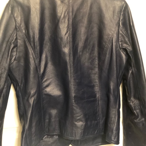 Like New Genuine Italian Leather Navy Blue Jacket European Xl ( us 8) - Picture 3 of 4